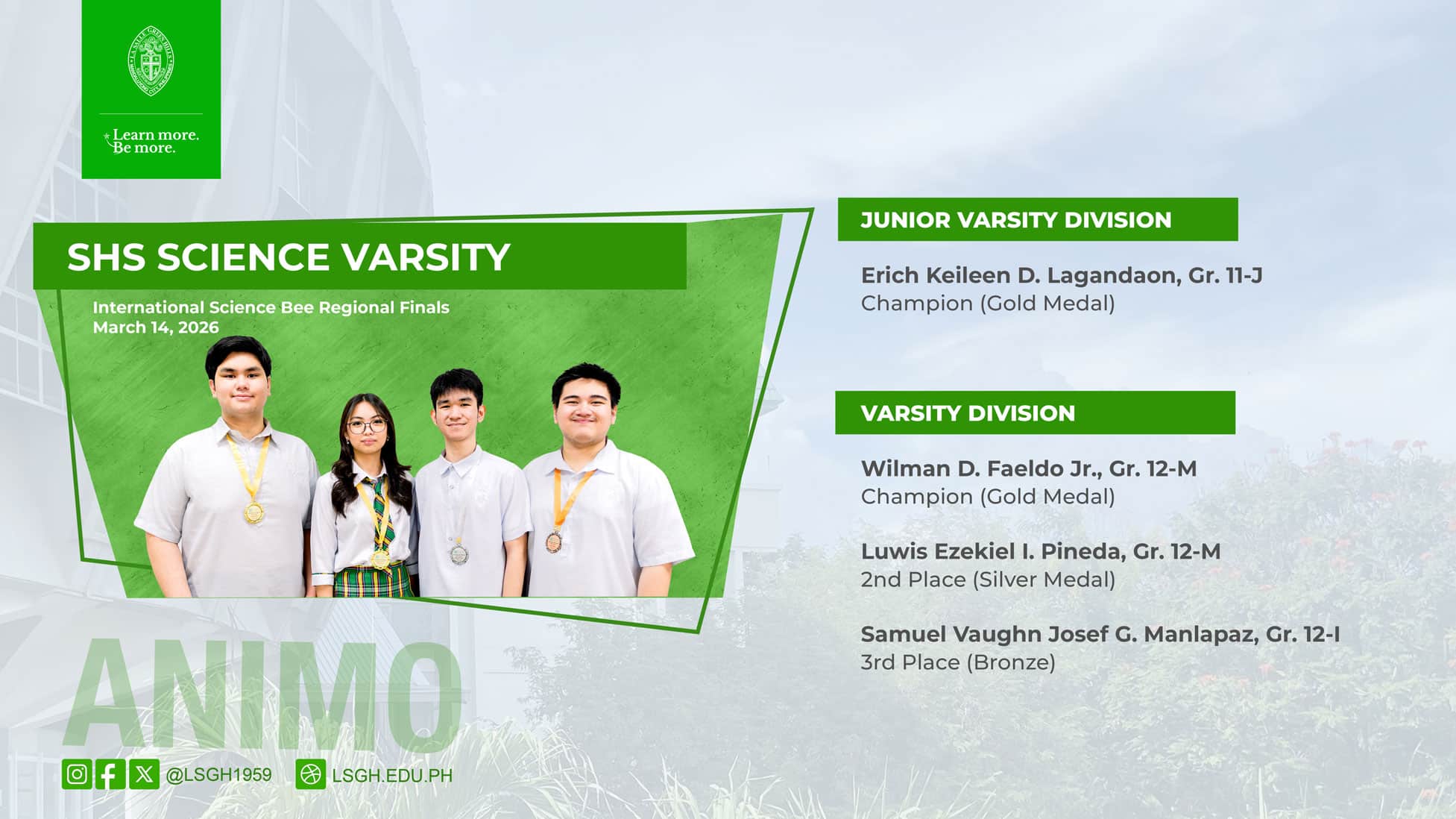 SHS Science Varsity Team bags 4 medals in regional finals