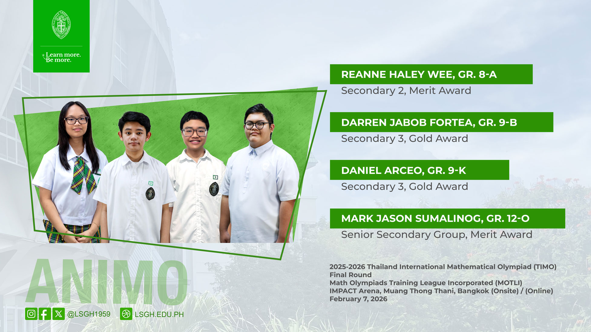LSGH students shine in 2025–2026 TIMO Final Round with top awards