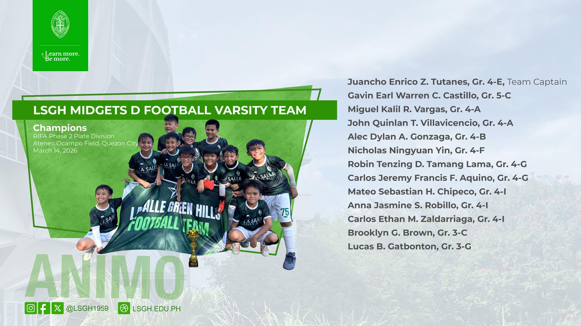 LSGH Midgets D Football Varsity Team wins RIFA championship