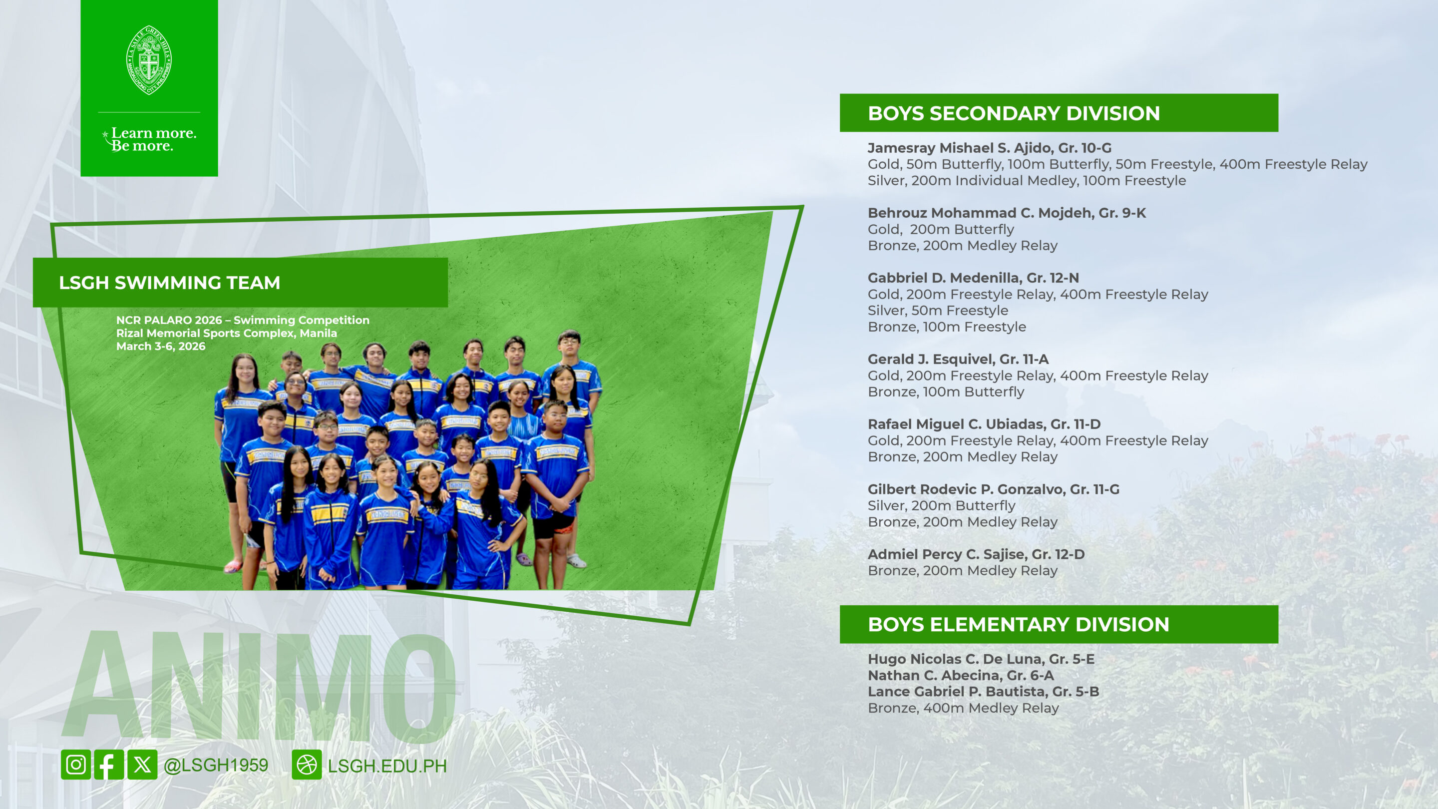 LSGH Swimming Team shines at the NCR Palaro 2026