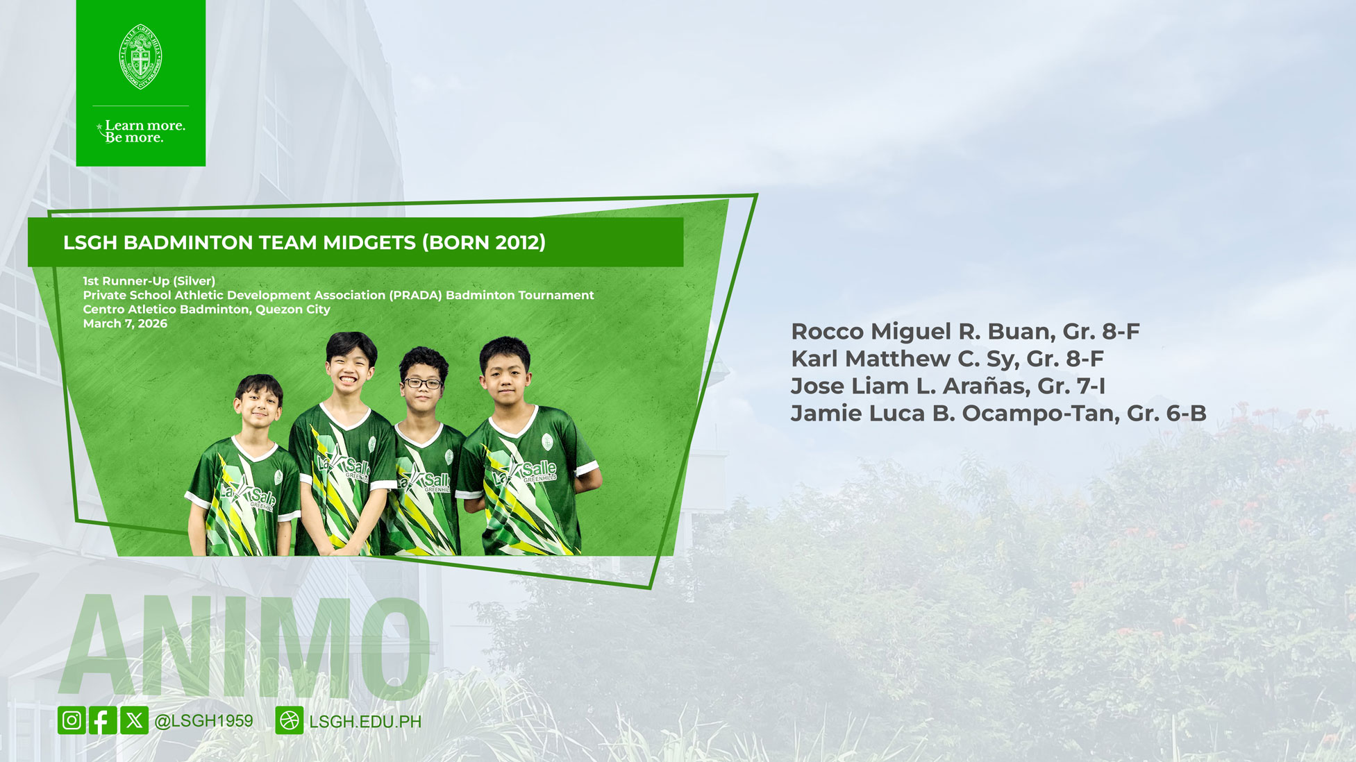 LSGH Badminton Team Midgets shines at PRADA