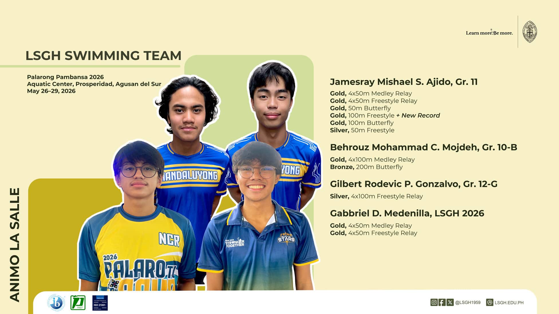 LSGH Varsity Swim Team makes waves with record-breaking Palarong Pambansa