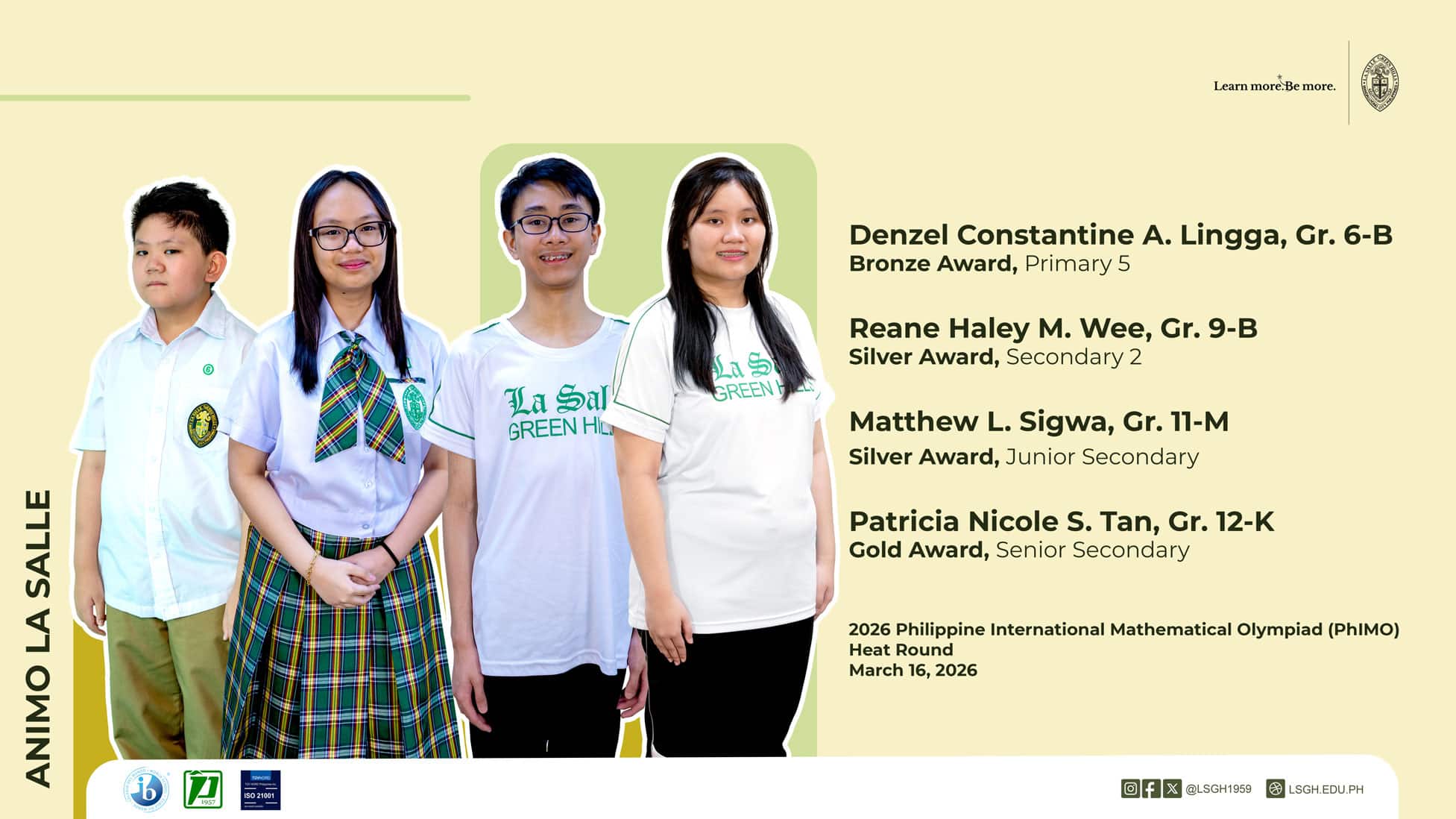 LSGH Students Shine in the 2026 Philippine International Mathematical Olympiad Heat Round