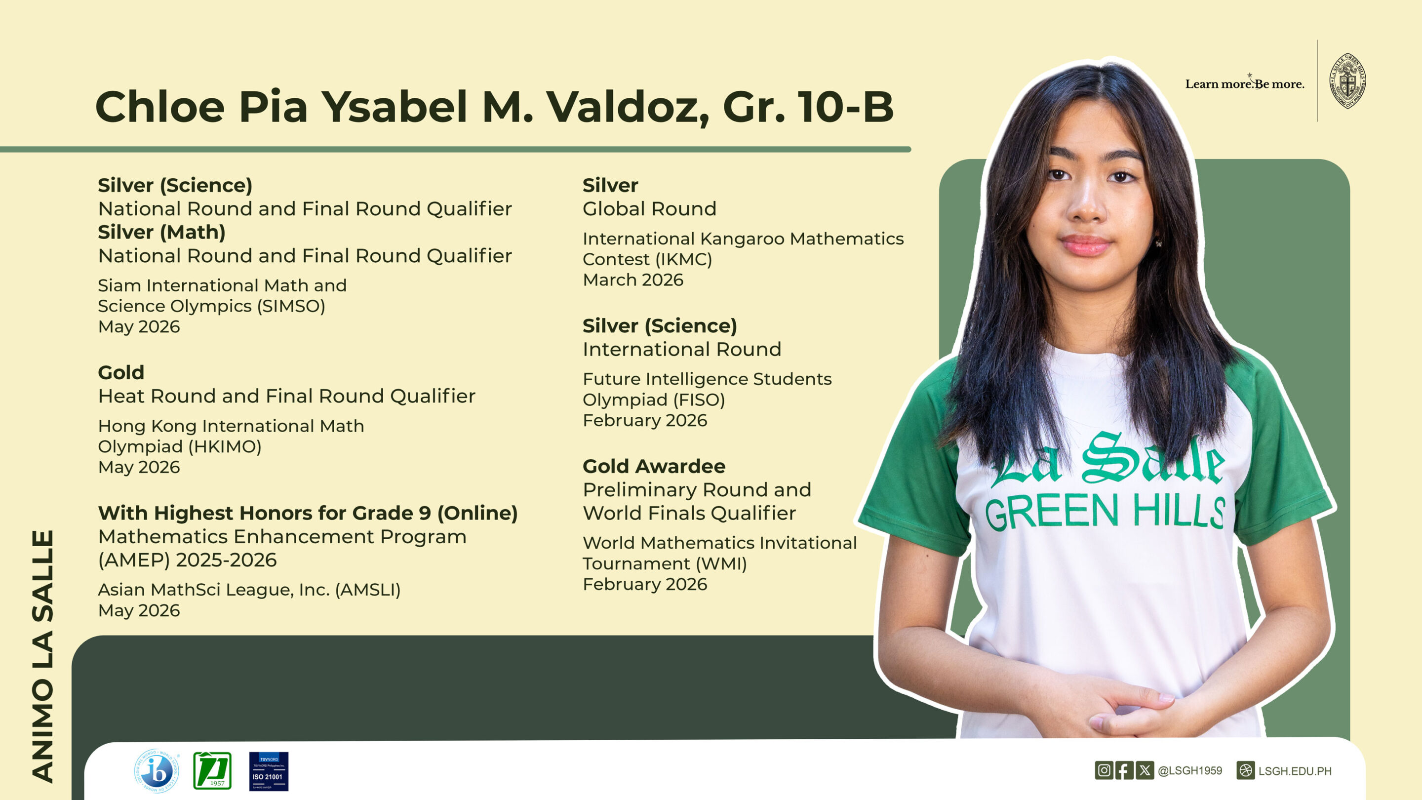 Chloe Valdoz Excels in Mathematics and Science Olympiads