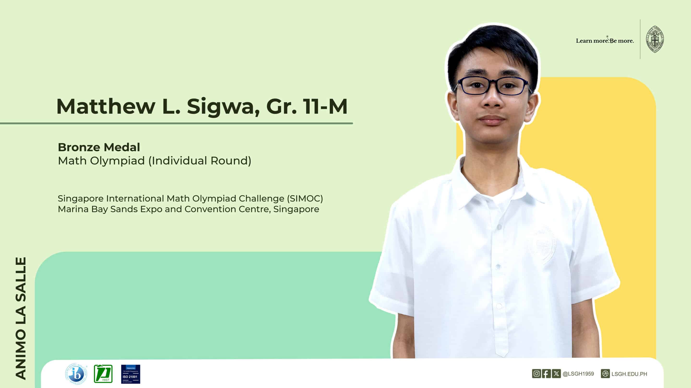 Matthew Sigwa Earns Bronze at SIMOC 2026