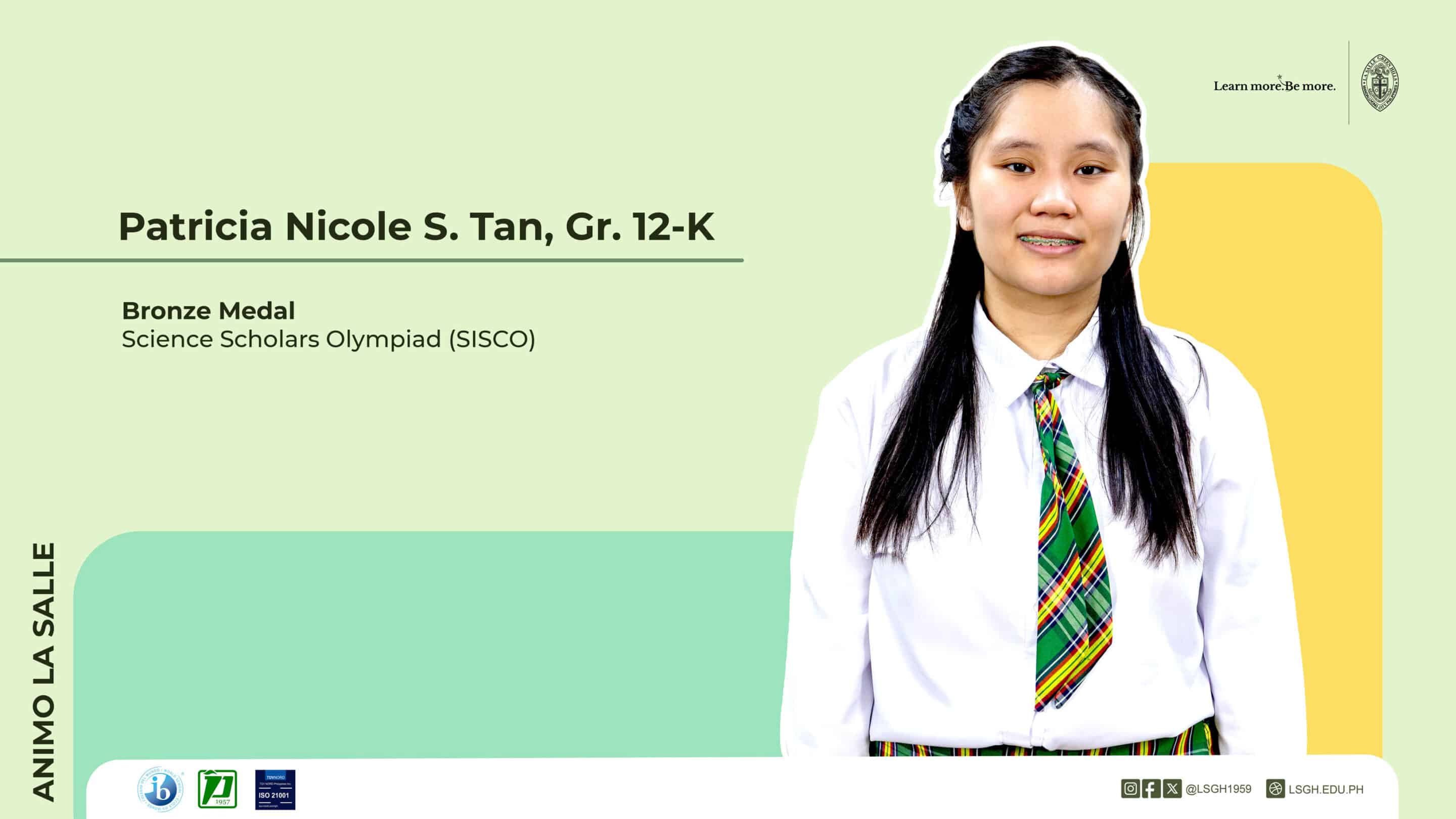Patricia Nicole Tan Earns Bronze in SISCO