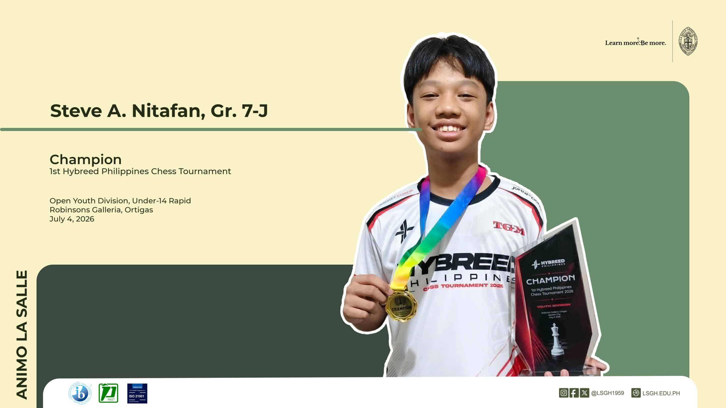 Steve Nitafan Claims U14 Chess Championship