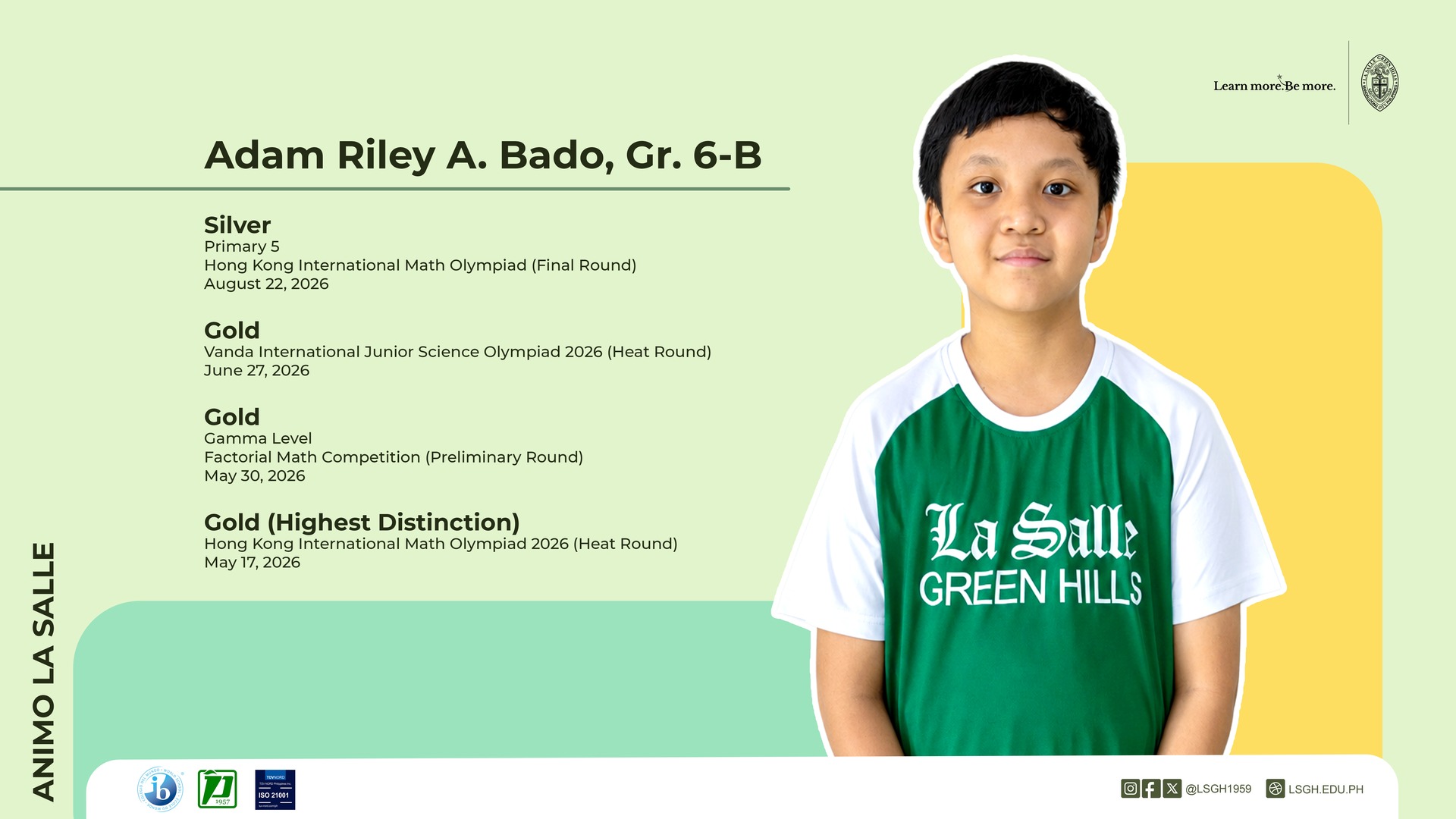 Adam Bado Earns International Recognition in Math and Science